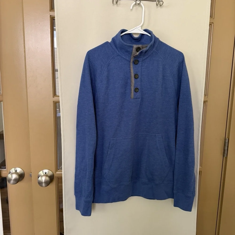 Banana Republic Men's Large Blue Mock Neck‎ Button Pullover Sweatshirt